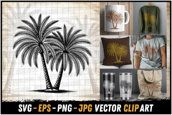 Download Lush Dual Palm Tree Wave Design SVG - Svg Collection